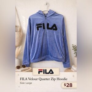 FILA Blue/purple Velour Quarter Zip Hoodie Size Large Y2K Athleisure